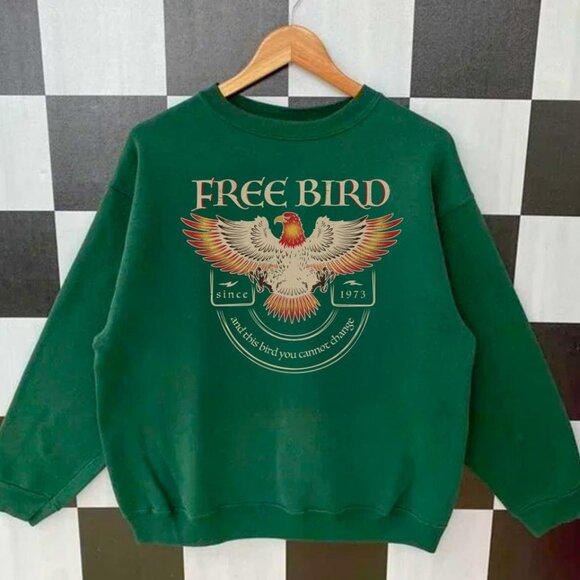 Gildan Tops - Free Bird Casual Graphic Sweatshirt Vibrant Orange FREE BIRD Design with Eagle